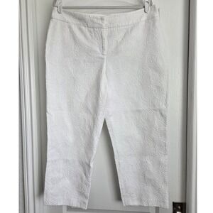 Talbots White Textured Weave Curvy Fit‎ Cropped Pants Size 16 Beach Preppy